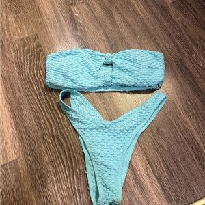 SHEIN Textured Blue Strapless Bikini Set